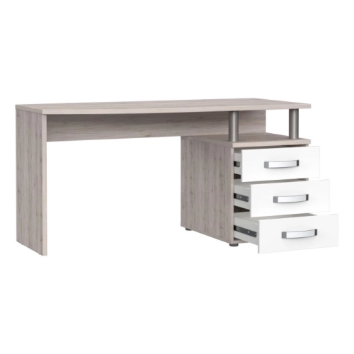 Biurko 140x60 cm z 3 szufladami  Biały Połysk/Dąb Piaskowy